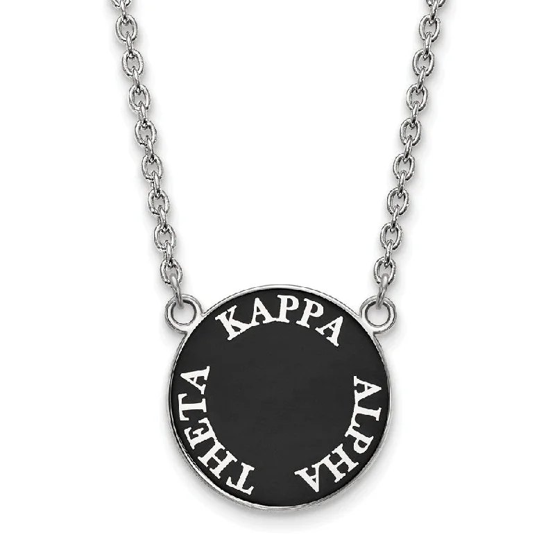 ladies-gemstone-necklaces-Sterling Silver Kappa Alpha Theta Large Enamel Disc Necklace