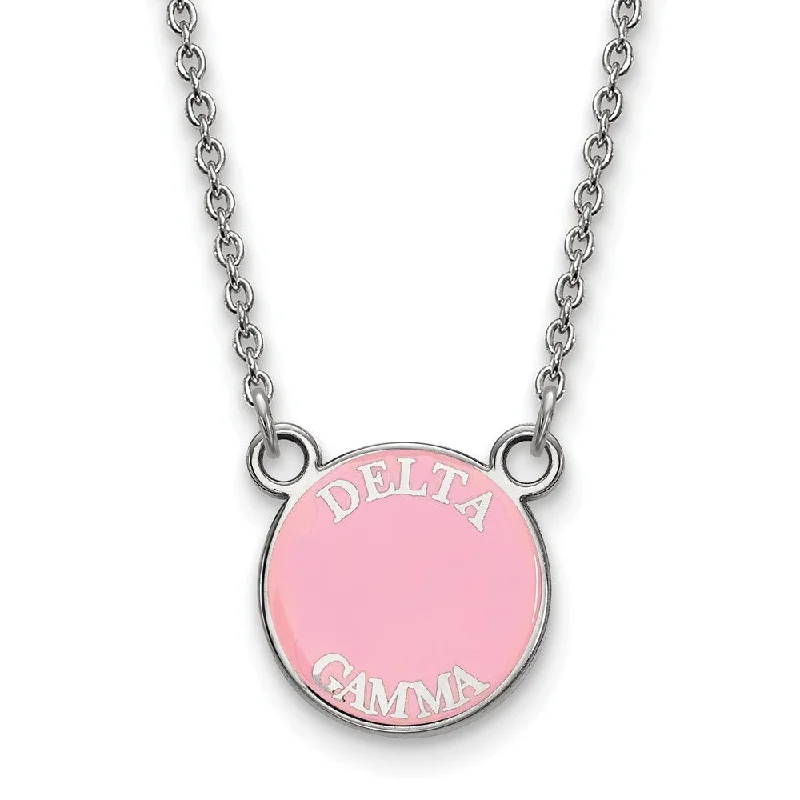 ladies-everyday-silver-necklaces-Sterling Silver Delta Gamma Small Enamel Disc Necklace