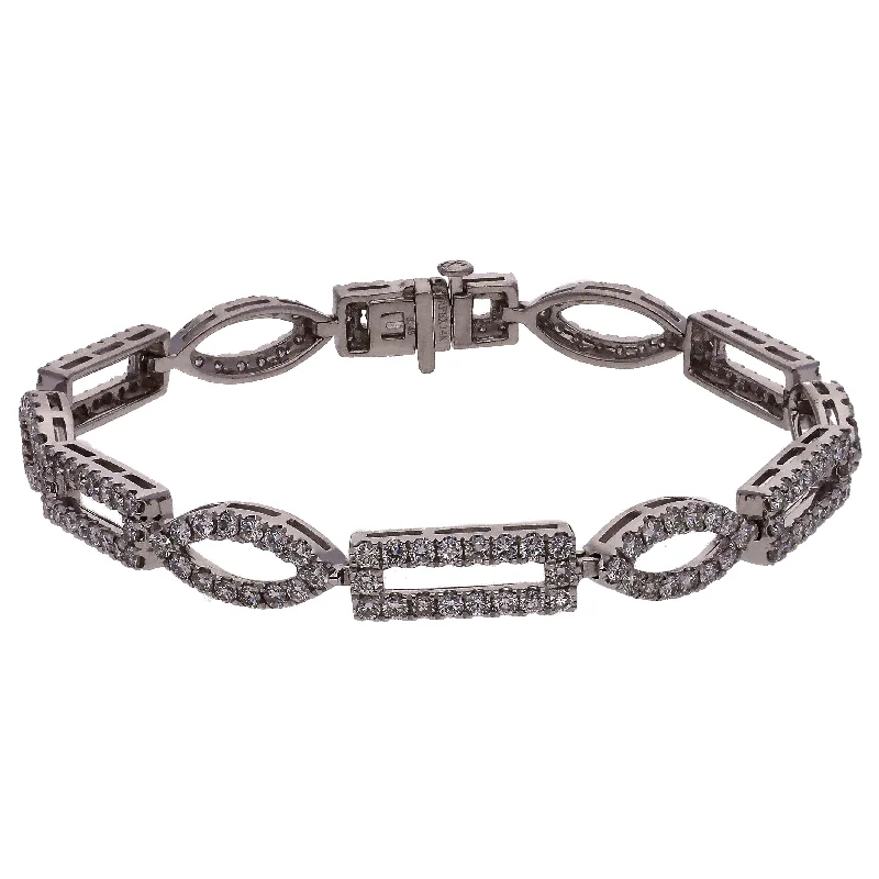 ladies-artisan-silver-bracelets-14K White Gold Bracelet with Diamond Geometric Shape Links