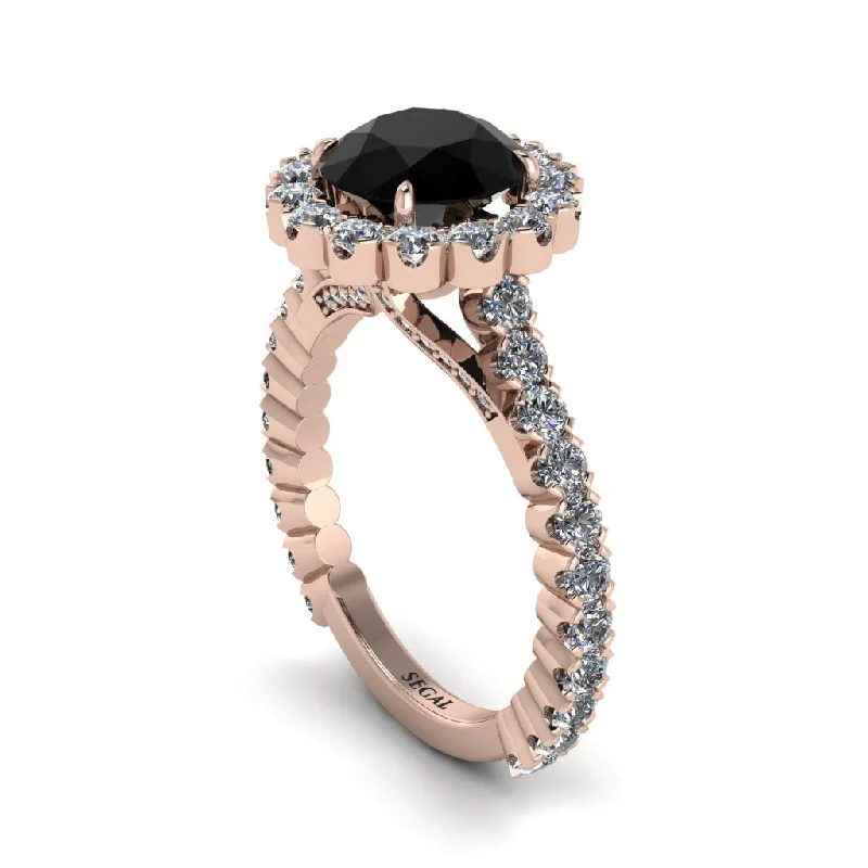 Ladies engagement rings with bezel setting -Round Cut Black Diamond Timeless Splendor Engagement Ring - Jazlyn No. 8