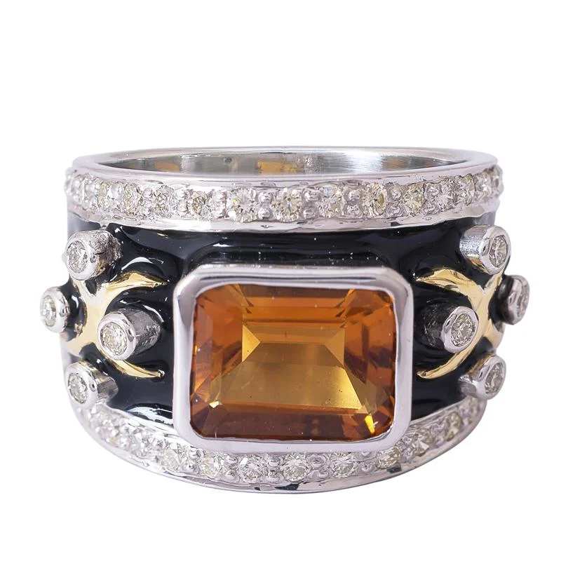 Ladies rings for travelers -Ring- Citrine and Diamond (Enamel)  (24LM)