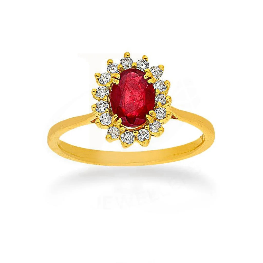 Ladies rings with eclipse motifs -Diamond & Ruby Oval Cut Solitaire Ring in 18KT Gold - FKJRN18K2141