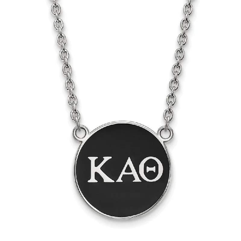 ladies-locket-silver-necklaces-Sterling Silver Kappa Alpha Theta Large Black Enamel Greek Necklace