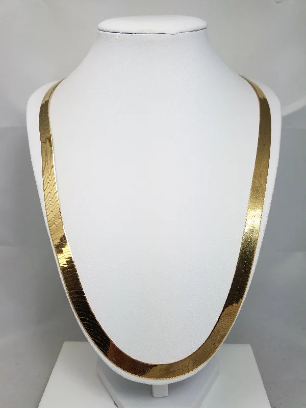 Ladies rings unique bands -Grand 10k Yellow Gold Solid Herringbone 24" Necklace