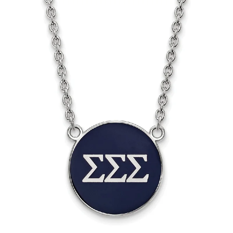 ladies-star-gold-necklaces-Sterling Silver Sigma Sigma Sigma Large Navy Enamel Disc Necklace