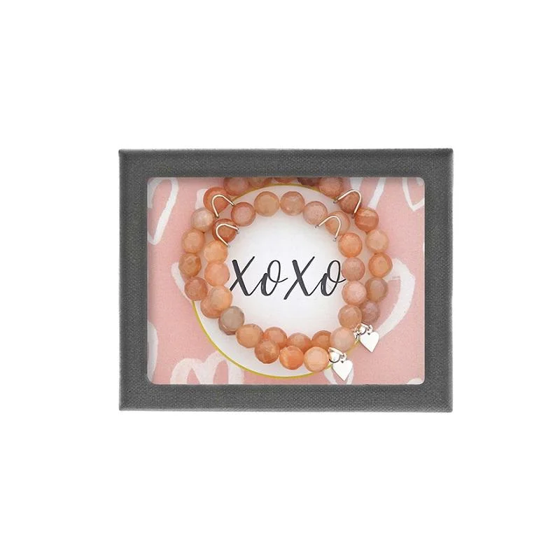 ladies-gemstone-gold-bracelets-DEE BERKLEY- 'XOXO' 2 PIECE ADULT/CHILD MOONSTONE BEAD BRACELET SET.