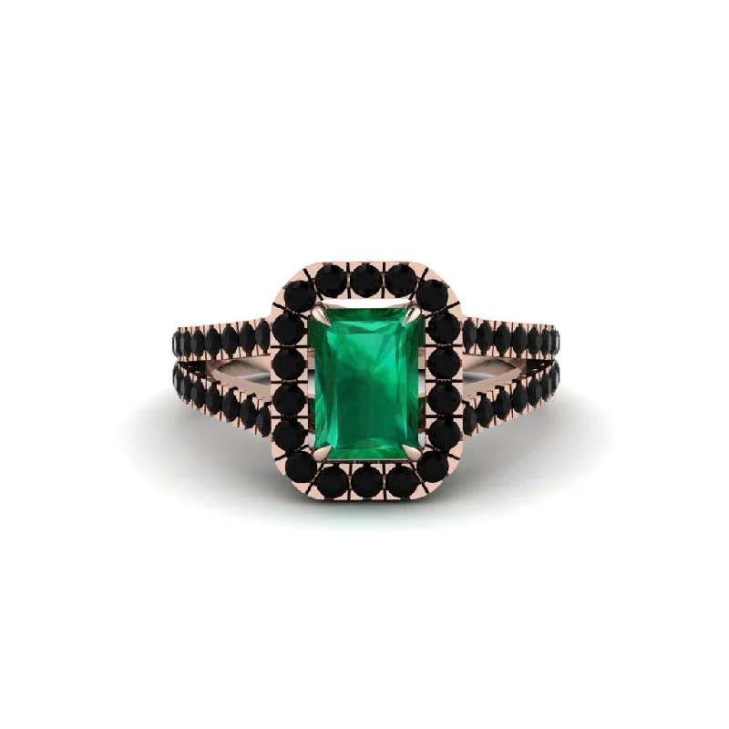 Ladies engagement rings with vine design -Radiant Cut Emerald Halo Split Shank Engagement Ring - Lainey No. 35