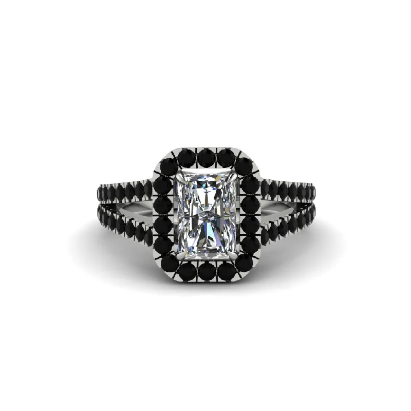 Ladies engagement rings for delicate brides -Radiant Cut Diamond Halo Split Shank Engagement Ring - Lainey No. 33