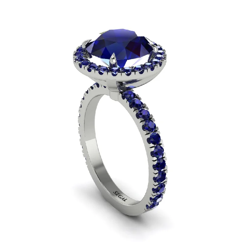 Ladies engagement rings navette cut -Round Cut Sapphire Halo Engagement Ring - Charleigh No. 75