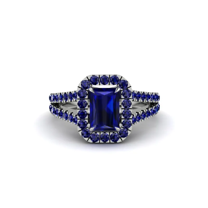 Ladies engagement rings for modern proposals -Radiant Cut Sapphire Halo Split Shank Engagement Ring - Lainey No. 75