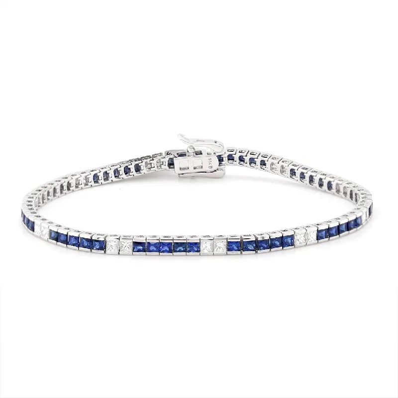 ladies-party-bracelets-WHITE GOLD BRACELET WITH SQUARE SAPPHIRES AND DIAMONDS, 1.44 CT TW