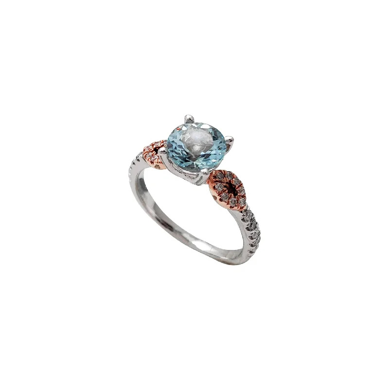 Ladies engagement rings hammered finish -Diamond Pave & Blue Topaz Engagement Ring (10K)