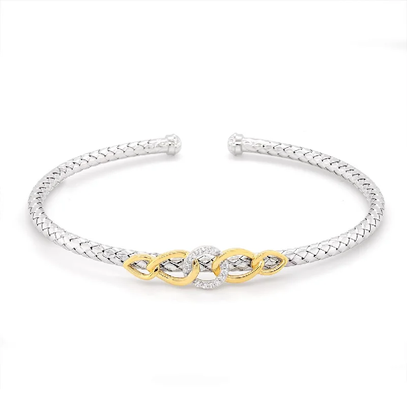 ladies-birthstone-bangle-bracelets-STERLING SILVER OPEN BANGLE BRACELET WITH GOLD PLATED RINGS