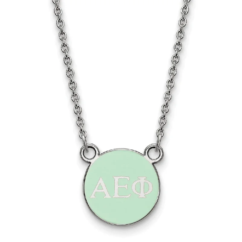 ladies-unique-necklaces-Sterling Silver Alpha Epsilon Phi XS Lt Green Enamel Disc Necklace