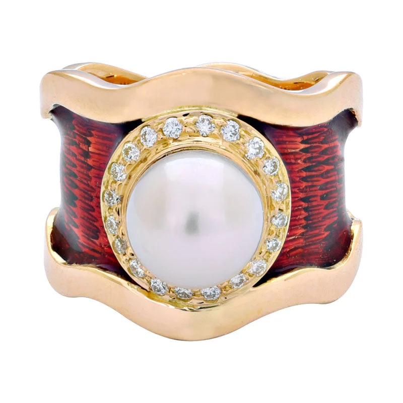 Ladies rings unique rings -Ring- South Sea Pearl and Diamond (Enamel)