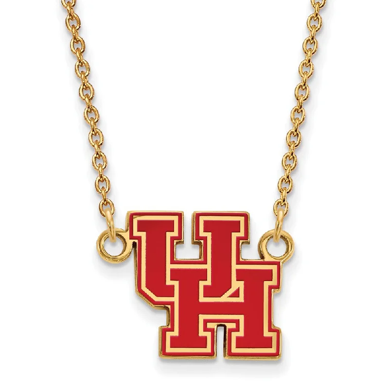 ladies-pearl-short-necklaces-14k Gold Plated Silver U of Houston Small Enamel Pendant Necklace