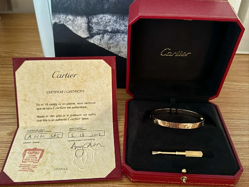 ladies-unique-bracelets-Cartier Love Bracelet 18K Rose Gold Size 17 With Box and Papers