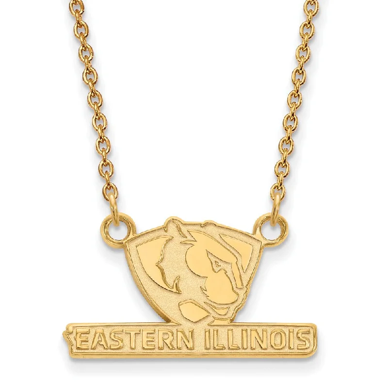 ladies-affordable-gold-necklaces-14k Yellow Gold Eastern Illinois U Small Pendant Necklace