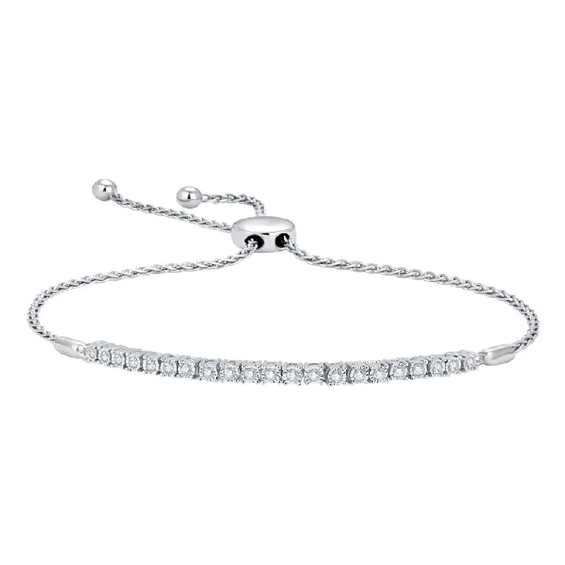 ladies-crystal-diamond-bracelets-10K White Gold 1/4 Ct.Wt. Diamond Bolo Bracelet