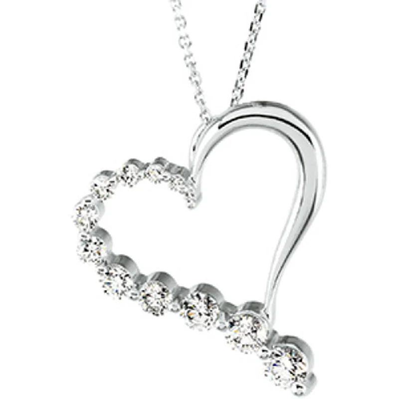 ladies-luxury-rose-gold-necklaces-14k White or Yellow Gold 1 Ctw Diamond Journey Heart Necklace, 18 Inch