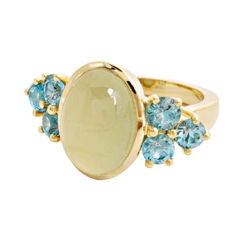 Ladies rings with shell designs -Ring-Blue Topaz and Prehnite  (1685E)