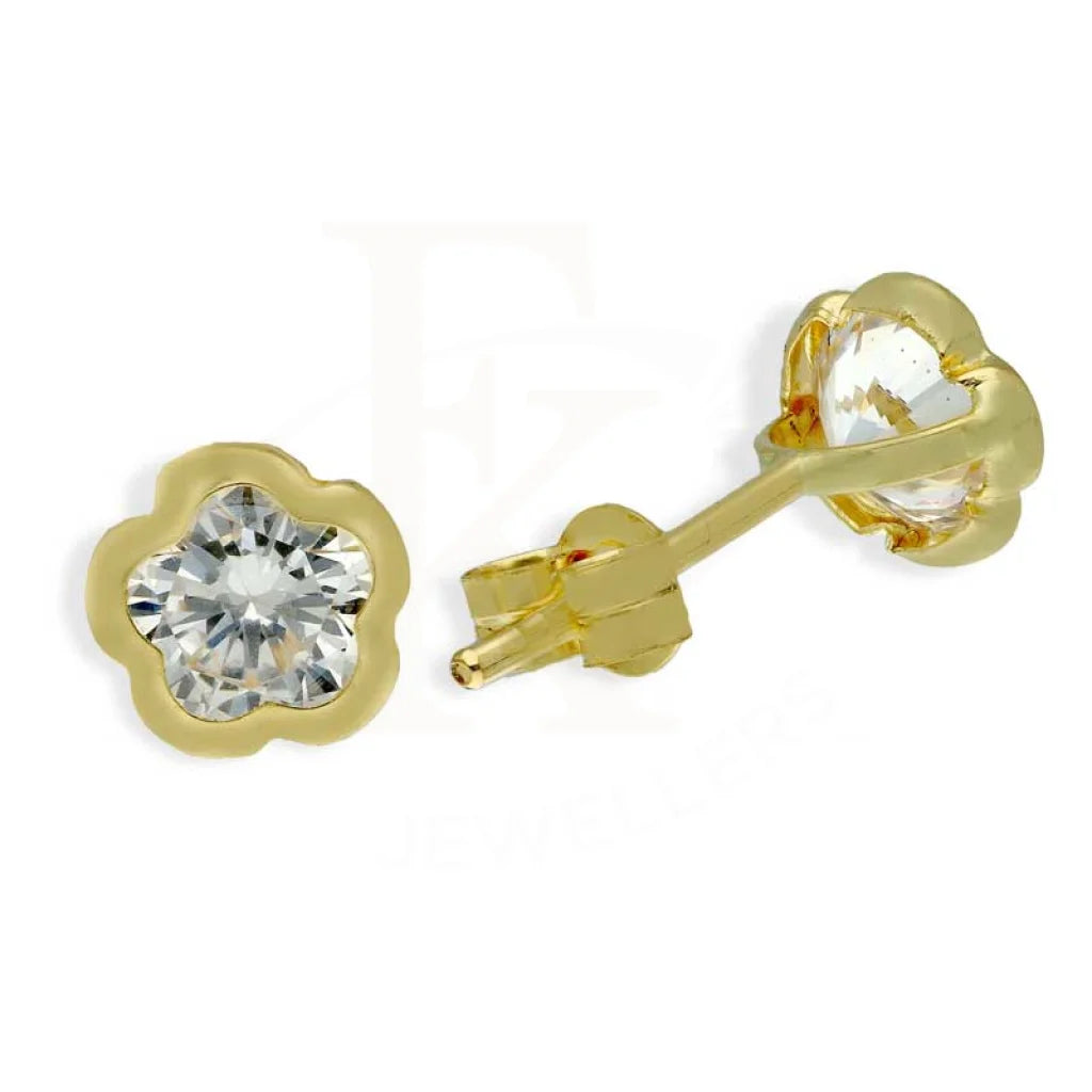 ladies-everyday-heart-necklaces-Gold Flower Shaped Solitaire Stud Earrings 18KT - FKJERN18K2753