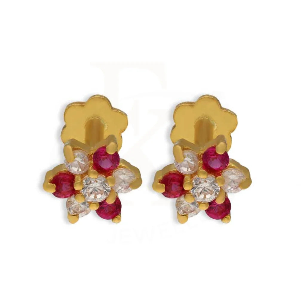 ladies-handmade-charm-necklaces-Gold Flower Second Stud Earrings 18KT - FKJERN18K3091