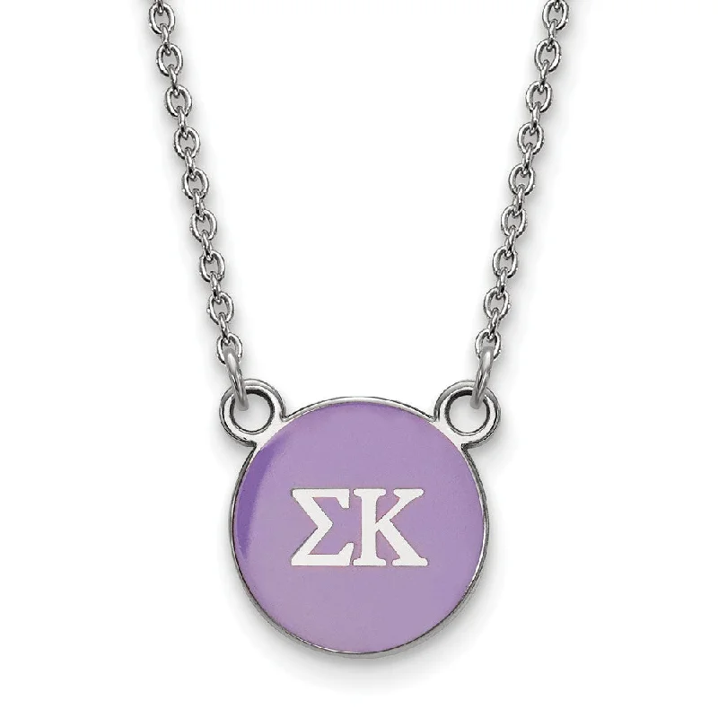 ladies-flower-heart-necklaces-Sterling Silver Sigma Kappa Small Lavender Enamel Disc Necklace