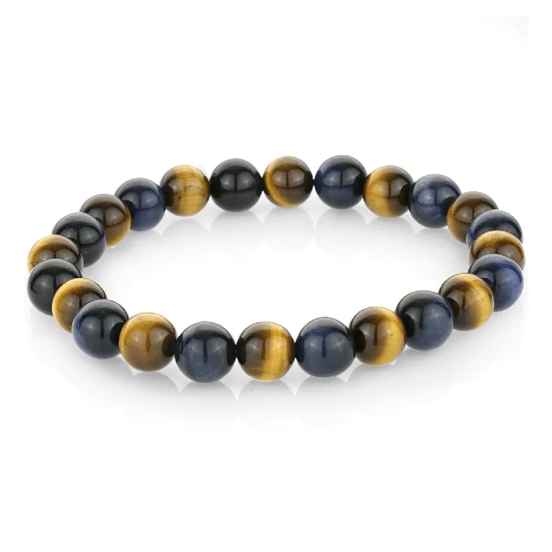 ladies-rustic-pearl-bracelets-MEN'S BLUE AND YELLOW TIGER EYE BRACELET