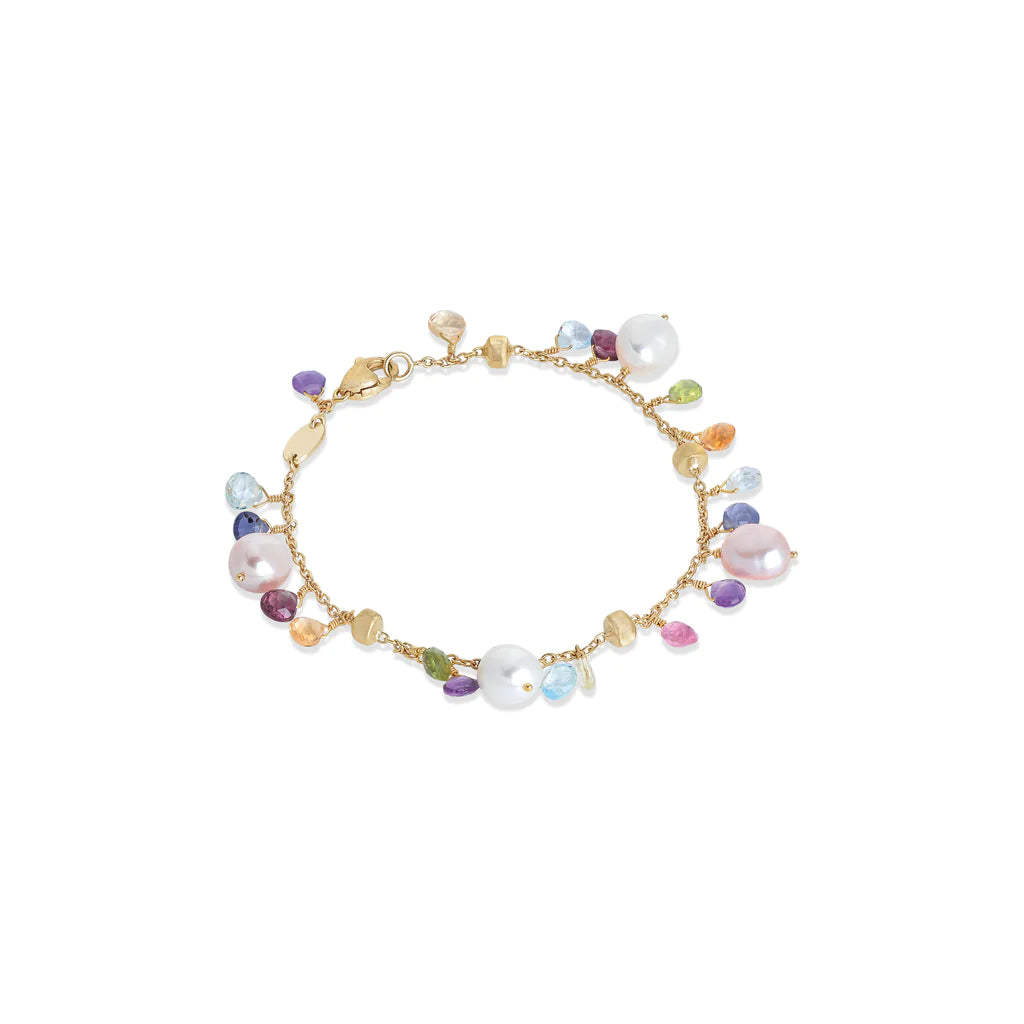 ladies-birthstone-cuff-bracelets-Marco Bicego Paradise Collection Mixed Gemstone & Pearl Single Strand Bracelet