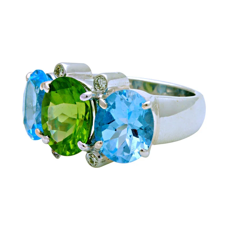 Ladies rings with arrow designs -Ring-Peridot, Blue Topaz and Diamond