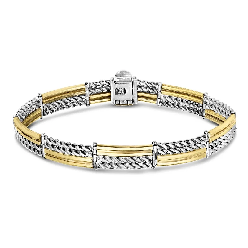 ladies-diamond-charm-bracelets-SILVER AND GOLD BRACELET WITH ALTERNATING FINISHES