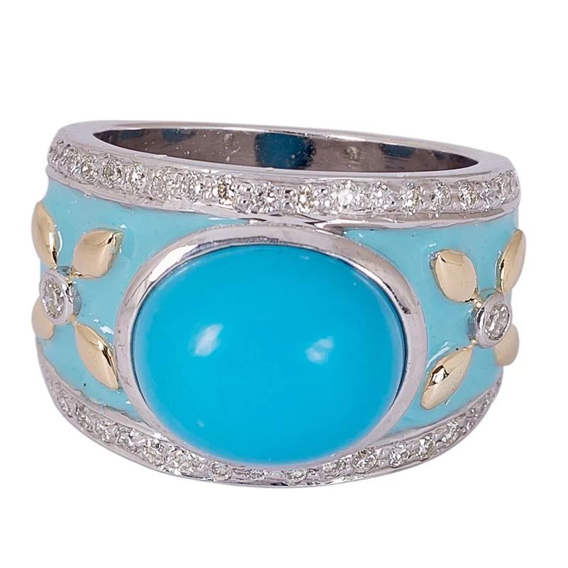 Ladies rings rounded edges -Ring- Turquoise and Diamond (Enamel)  (24NM)