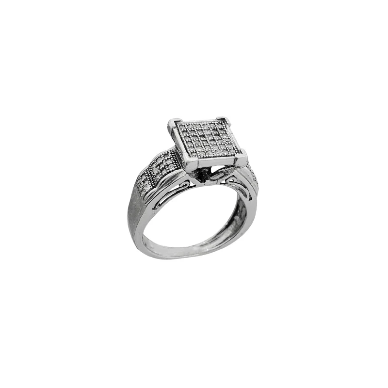 Ladies engagement rings sleek finish -Diamond Micropave Square Setting Engagement Ring (14K)