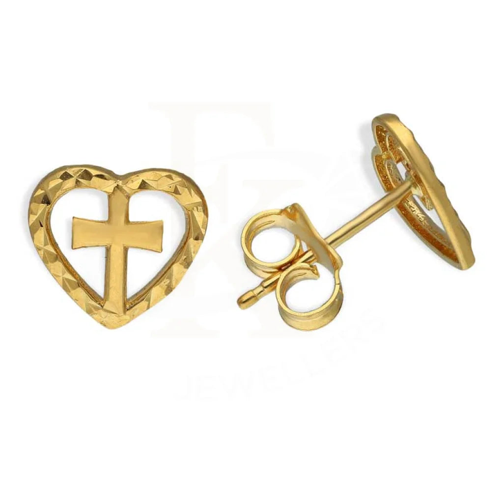 ladies-choker-pearl-necklaces-Gold Heart Cross Stud Earrings 18KT - FKJERN18K2800