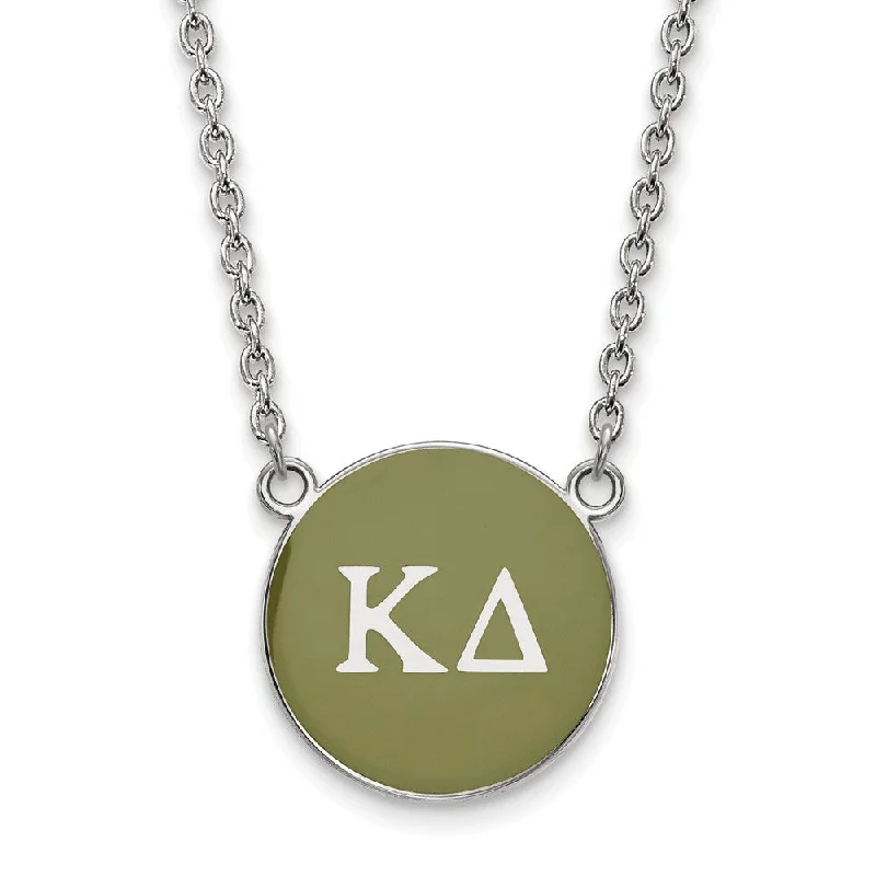 ladies-everyday-necklaces-Sterling Silver Kappa Delta Large Olive Green Enamel Disc Necklace