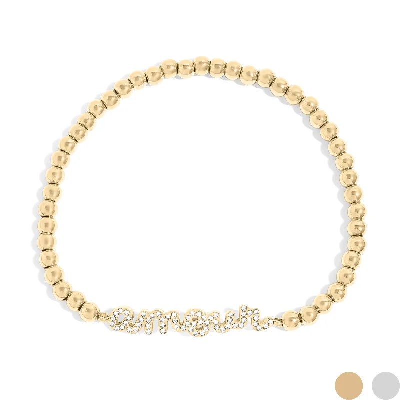 ladies-infinity-pearl-bracelets-18K Gold PVD Stainless Steel Stone Amour Metal Beaded Stretch Bracelet / BRJ1015