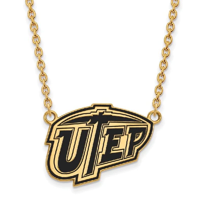 ladies-minimalist-diamond-necklaces-14k Gold Plated Silver U of Texas El Paso LG Enamel Pendant Necklace