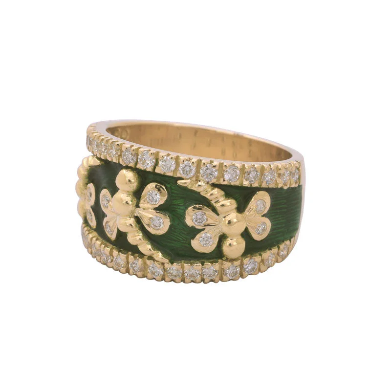 Ladies rings delicate bands -RING- DIAMOND (ENAMEL) IN 18K GOLD