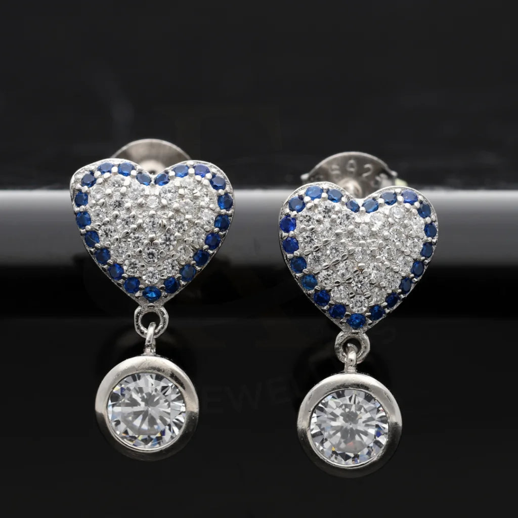 ladies-long-pearl-necklaces-Sterling Silver 925 Blue Heart Shaped Cubic Zirconia Earrings - FKJERNSL8033