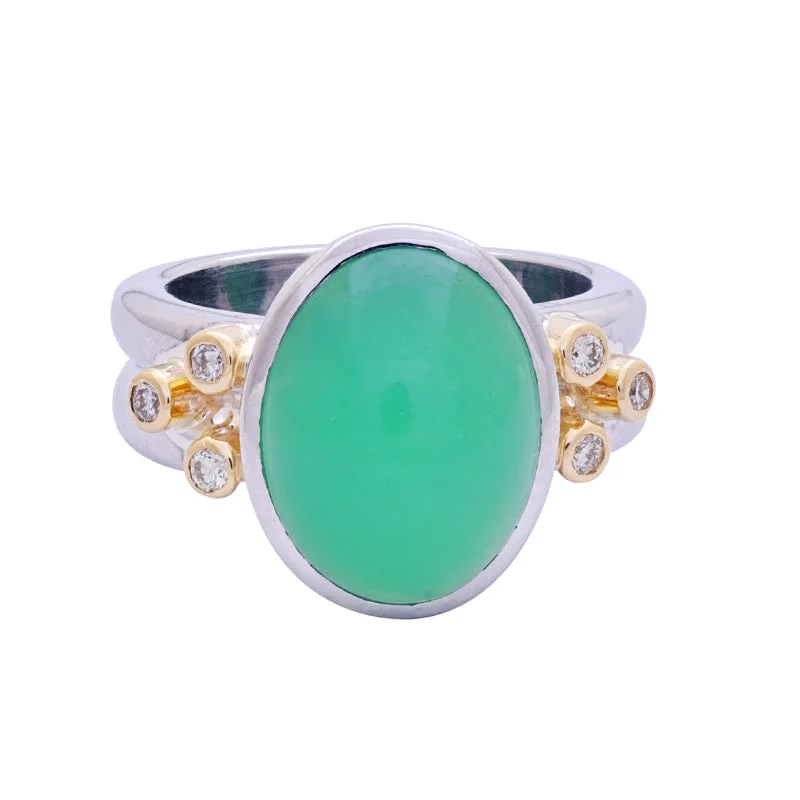 Ladies rings with gemstones -Ring- Chrysoprase and Diamond in Silver and 18K Gold