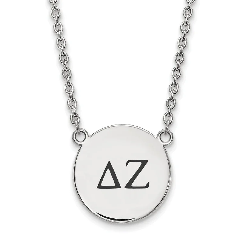 ladies-affordable-gold-necklaces-Sterling Silver Delta Zeta Large Enamel Greek Letters Necklace