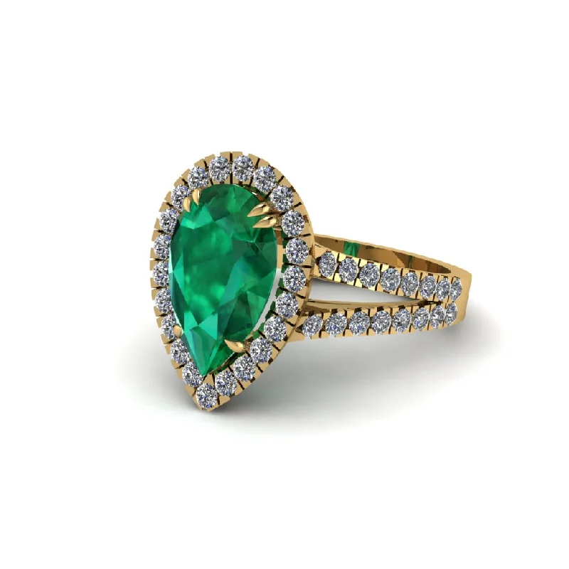 Ladies engagement rings romantic cut -Pear Emerald Halo Split Shank Engagement Ring - Helena No. 4