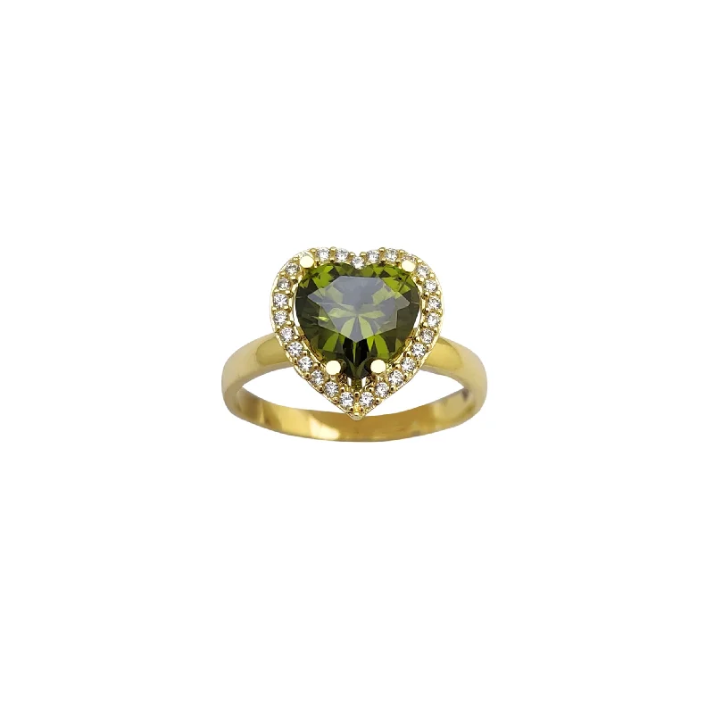 Ladies engagement rings with round cut -Zirconia Dark Green Heart Shape Engagement Ring (14K)