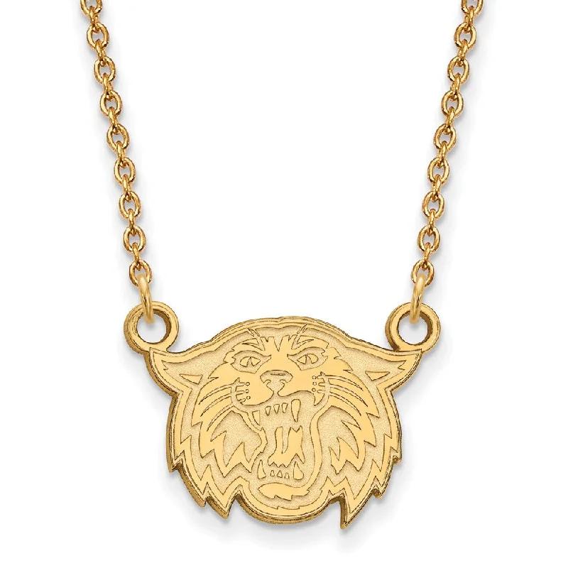 ladies-bridal-crystal-necklaces-10k Yellow Gold Villanova U Small Wildcat Face Pendant Necklace