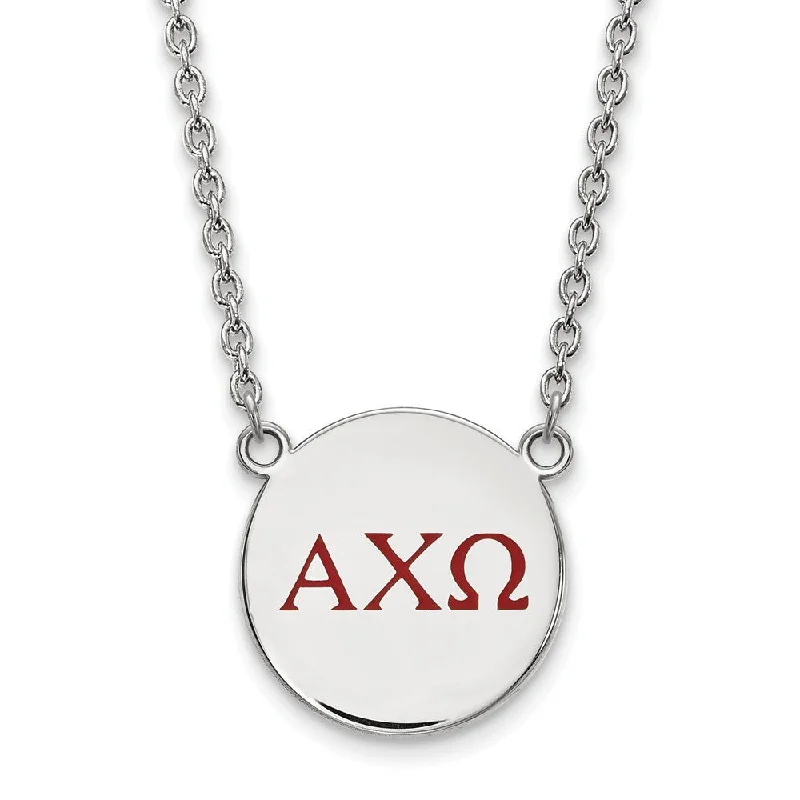 ladies-bridal-necklaces-Sterling Silver Alpha Chi Omega Large Red Enamel Greek Necklace