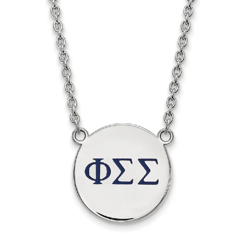 ladies-fashion-flower-necklaces-Sterling Silver Phi Sigma Sigma Large Navy Enamel Greek Necklace