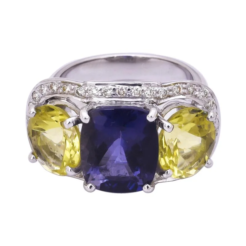 Ladies rings trendy fashion -Ring- Lemon Quartz, Iolite and Diamond  (255HS)