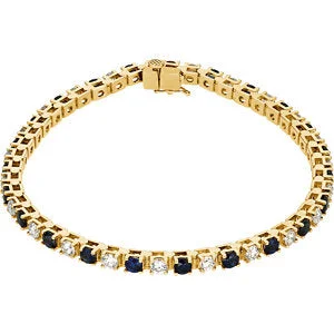 ladies-bohemian-gold-bracelets-14K Yellow Blue Sapphire & 2 1/3 CTW Diamond Bracelet