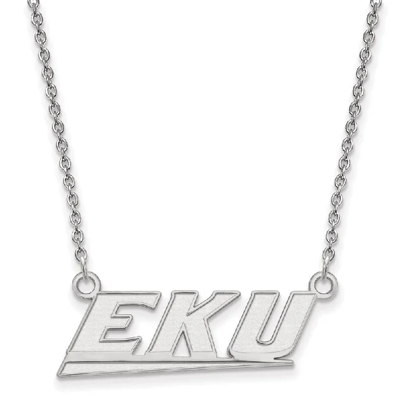 ladies-rustic-rose-gold-necklaces-14k White Gold Eastern Kentucky U Small Pendant Necklace